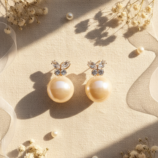 Elegant Butterfly Stud Earrings with Large Faux Pearl Drop