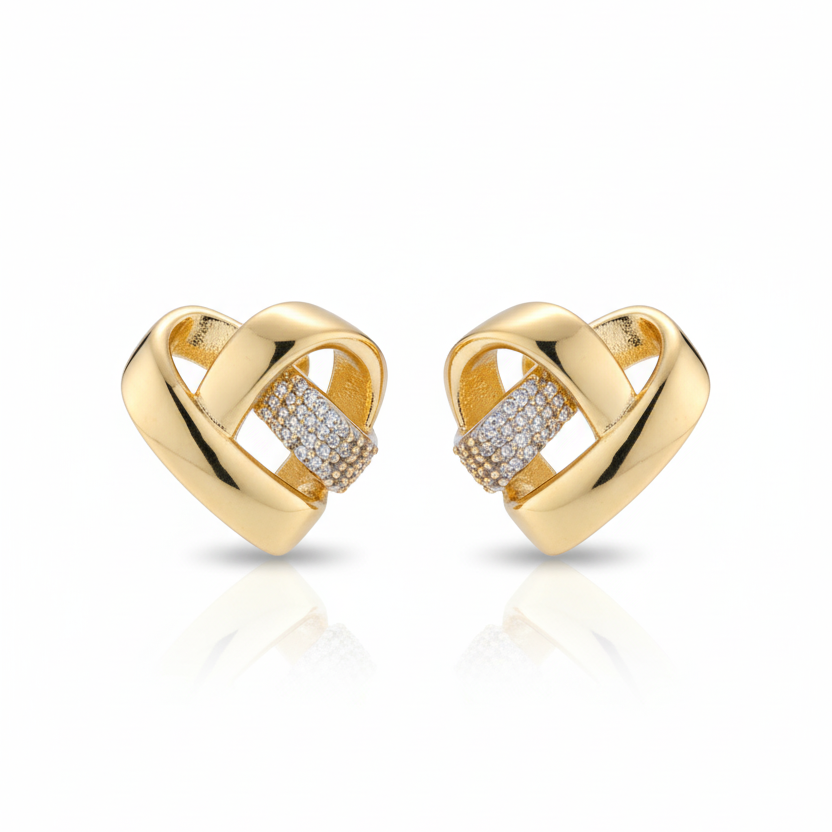 Interwoven Heart Stud Earrings with Pave Accents
