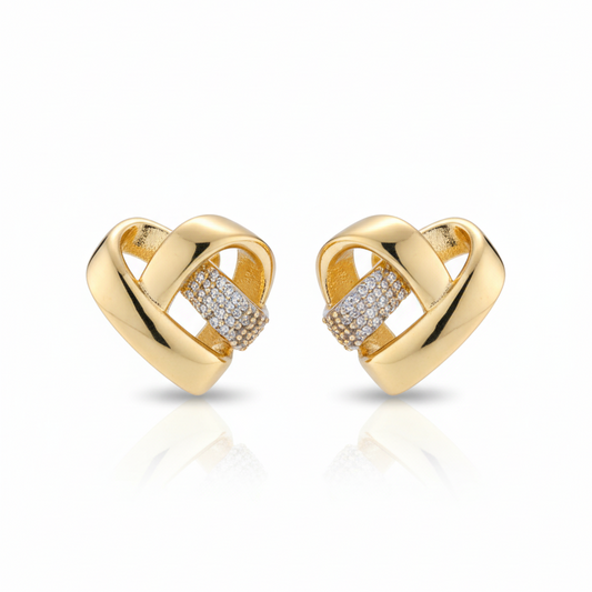 Interwoven Heart Stud Earrings with Pave Accents