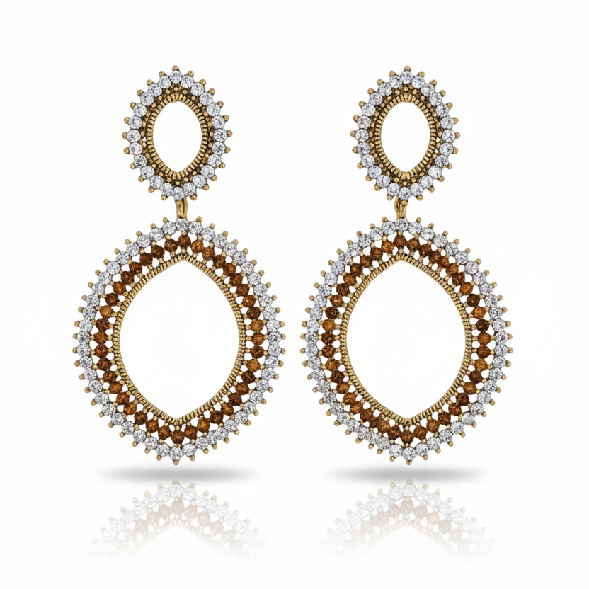 Opulent Two-Tone Oval Statement Drop Earrings