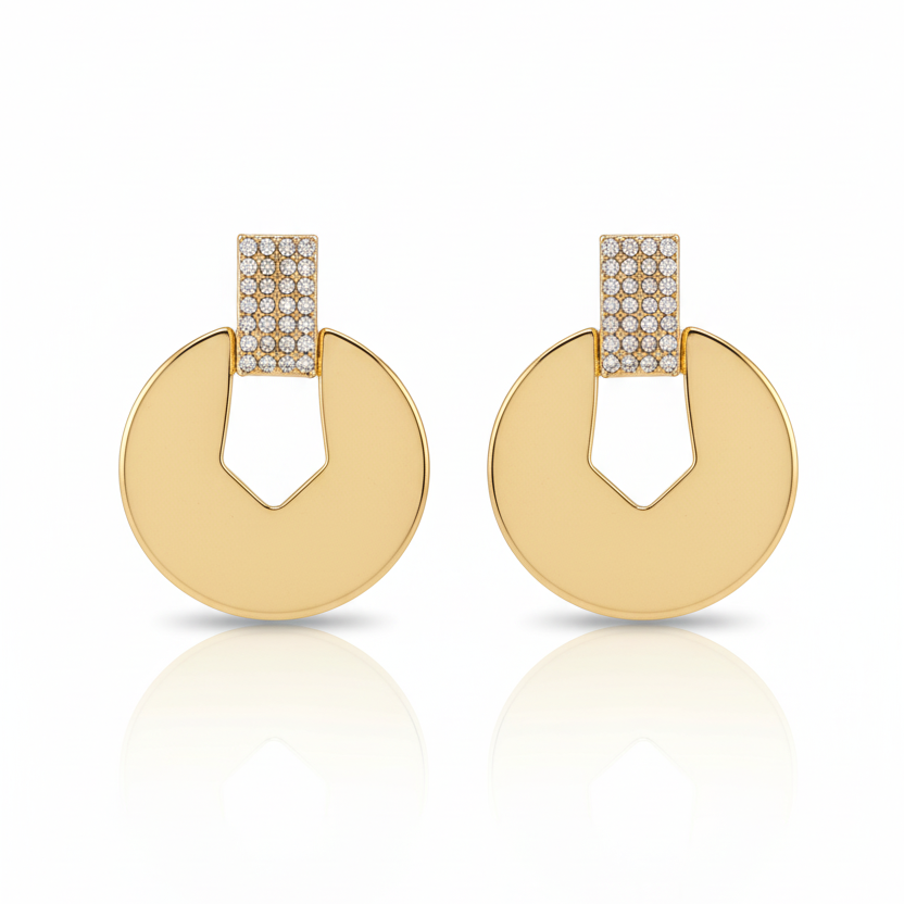 Modern Geometric Gold-Tone & Pave Drop Earrings