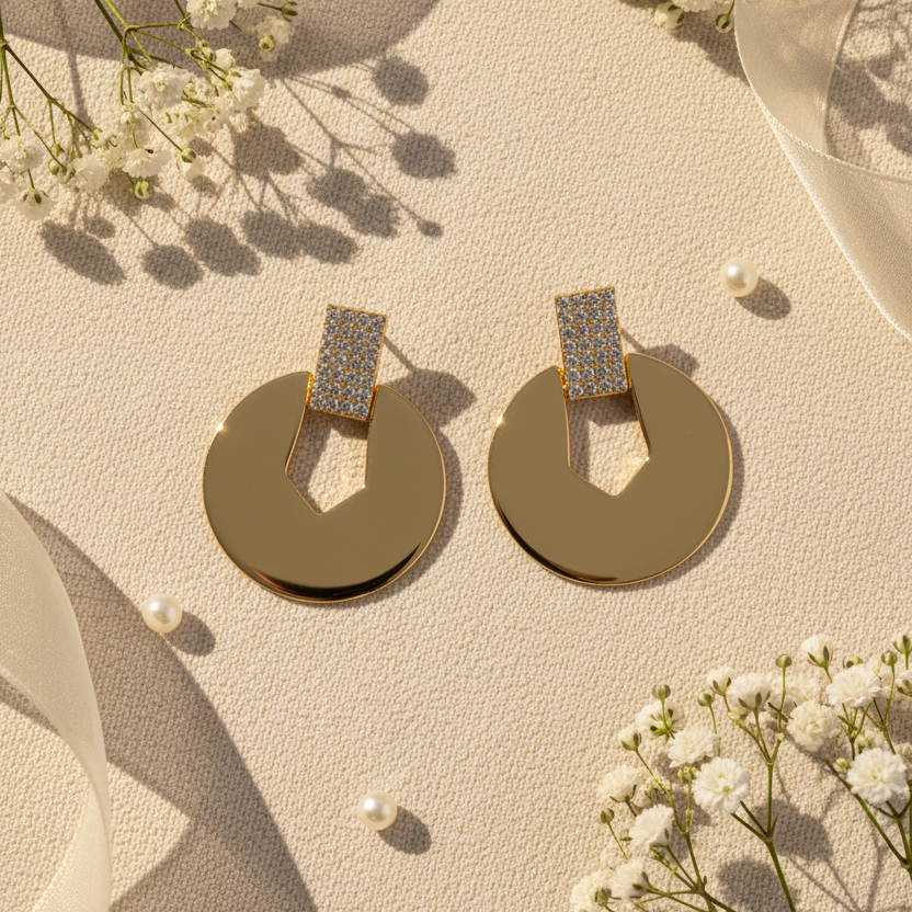 Modern Geometric Gold-Tone & Pave Drop Earrings