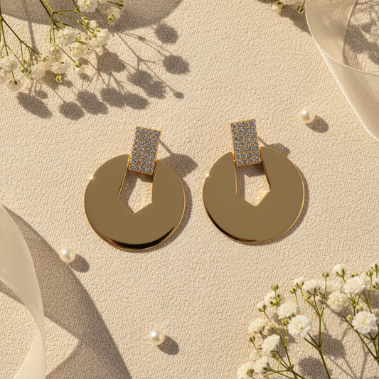 Modern Geometric Gold-Tone & Pave Drop Earrings