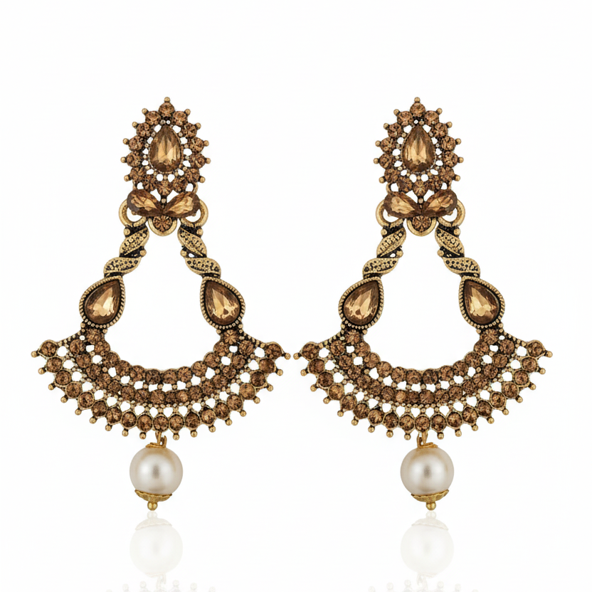 Opulent Antique Gold-Tone Chandbali Drop Earrings