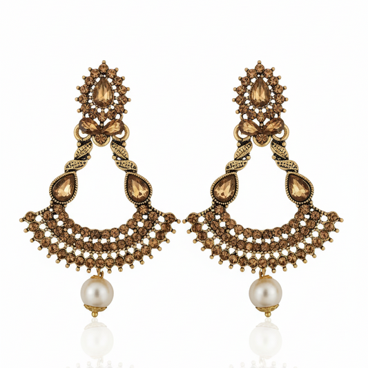 Opulent Antique Gold-Tone Chandbali Drop Earrings