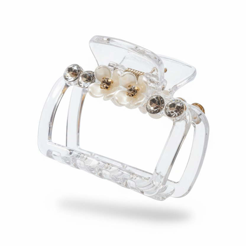 Elegant Floral Accent Clear Hair Claw Clip