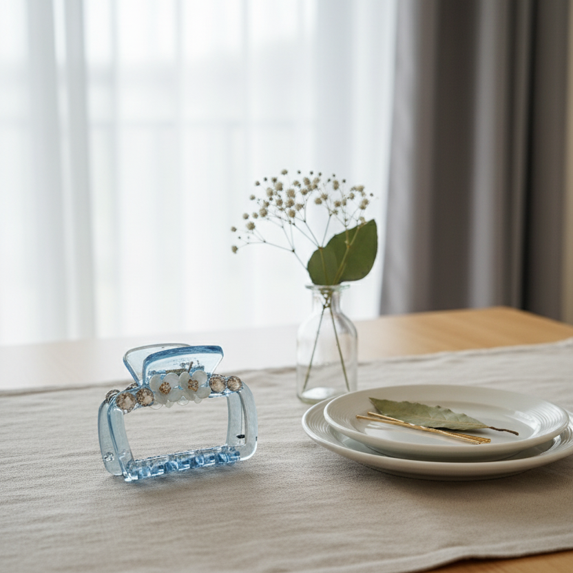 Chic & Delicate: Pastel Blue Acrylic Floral Mini Hair Clip