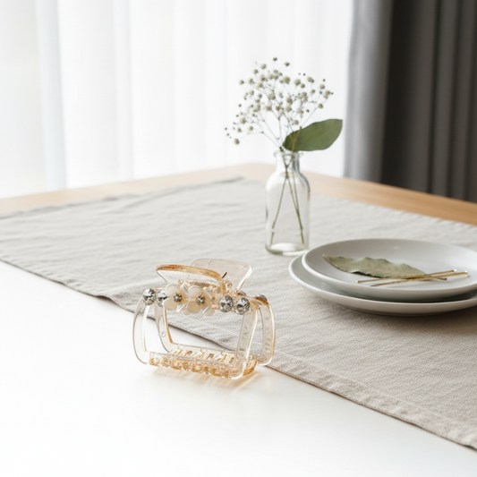 Golden Hour: Champagne Flower & Crystal Mini Claw Hair Clip