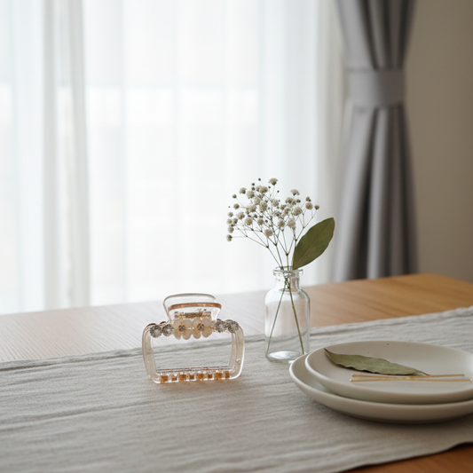 Golden Hour: Champagne Flower & Crystal Mini Claw Hair Clip