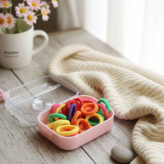 Vibrant & Colorful Seamless Hair Ties | Gentle Elastic Hair Bands for Ponytails & Braids | Convenient Storage Case Included