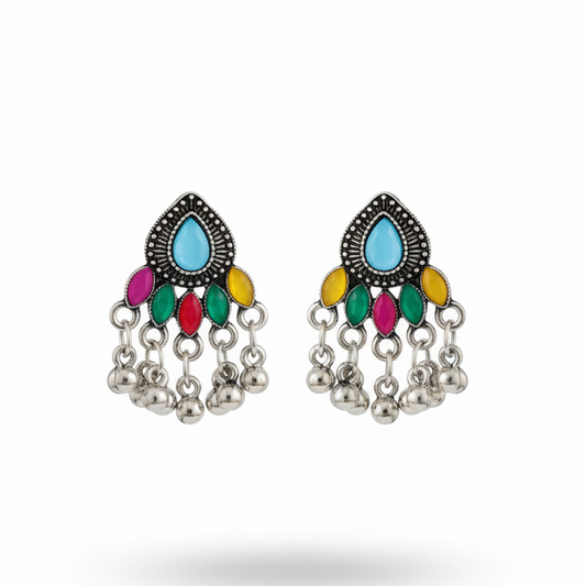 Vibrant Zing: Oxidized Multi-Color Stone Drop Earrings