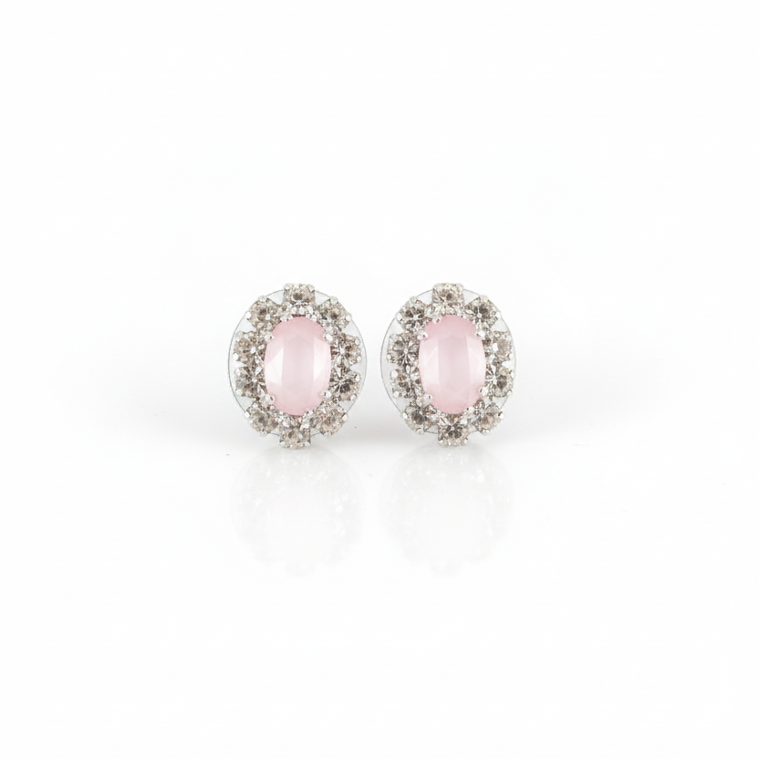 Spring Garden" Pastel Choker & Stud Set | Silver-Tone Necklace with Pink & Mint Crystals