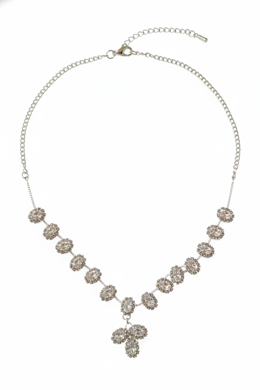 Eternal Sparkle" Bridal Choker & Stud Set | Silver-Tone Necklace with Clear CZ Halo Crystals