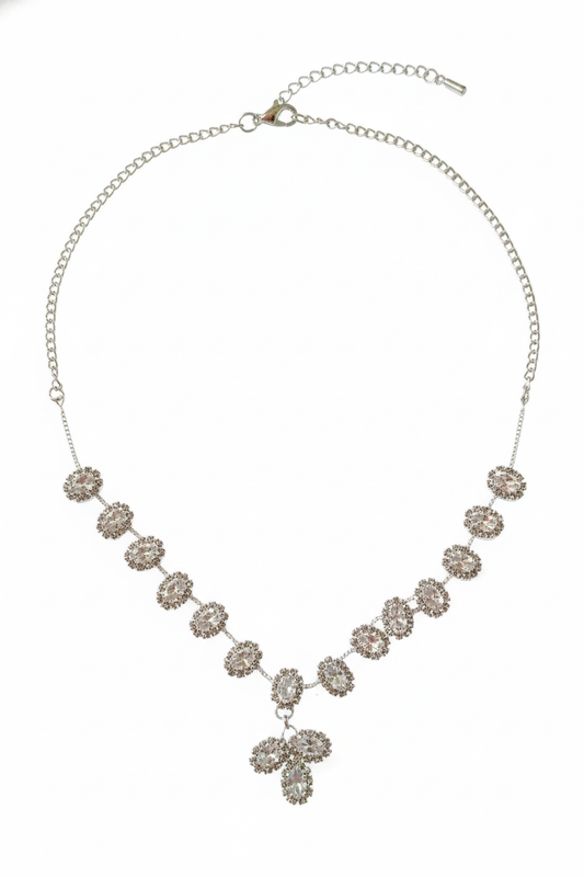 Eternal Sparkle" Bridal Choker & Stud Set | Silver-Tone Necklace with Clear CZ Halo Crystals