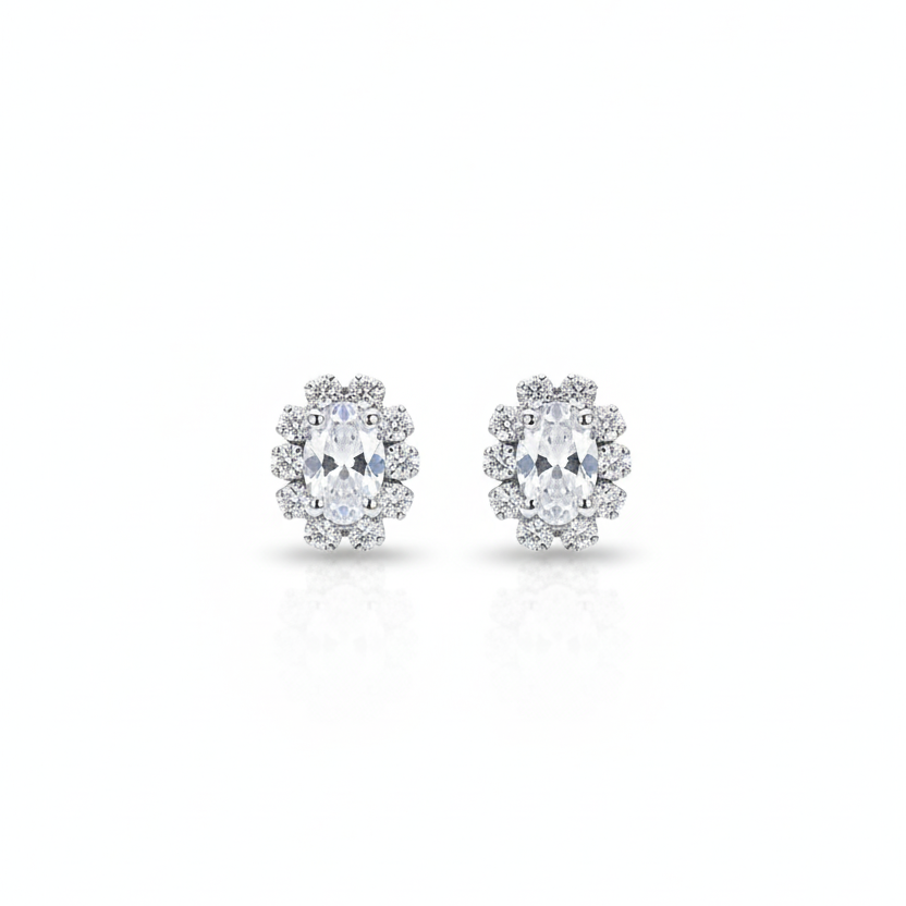 Eternal Sparkle" Bridal Choker & Stud Set | Silver-Tone Necklace with Clear CZ Halo Crystals