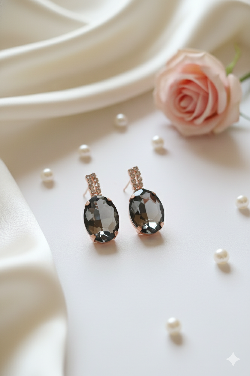 Twilight Drop" Statement Necklace | Rose Gold & Smoky Quartz-Tone Crystal V-Drop