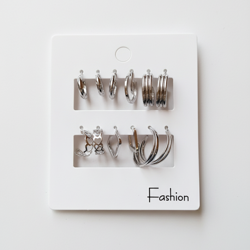 Silver Tone Hoop & Huggie Earring Set - Curated Stack Pack