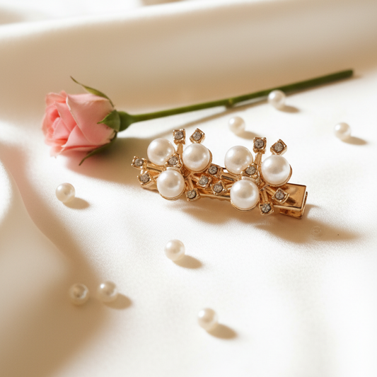 Elegance in Bloom: Pearl & Rhinestone Flower Clips set of 2