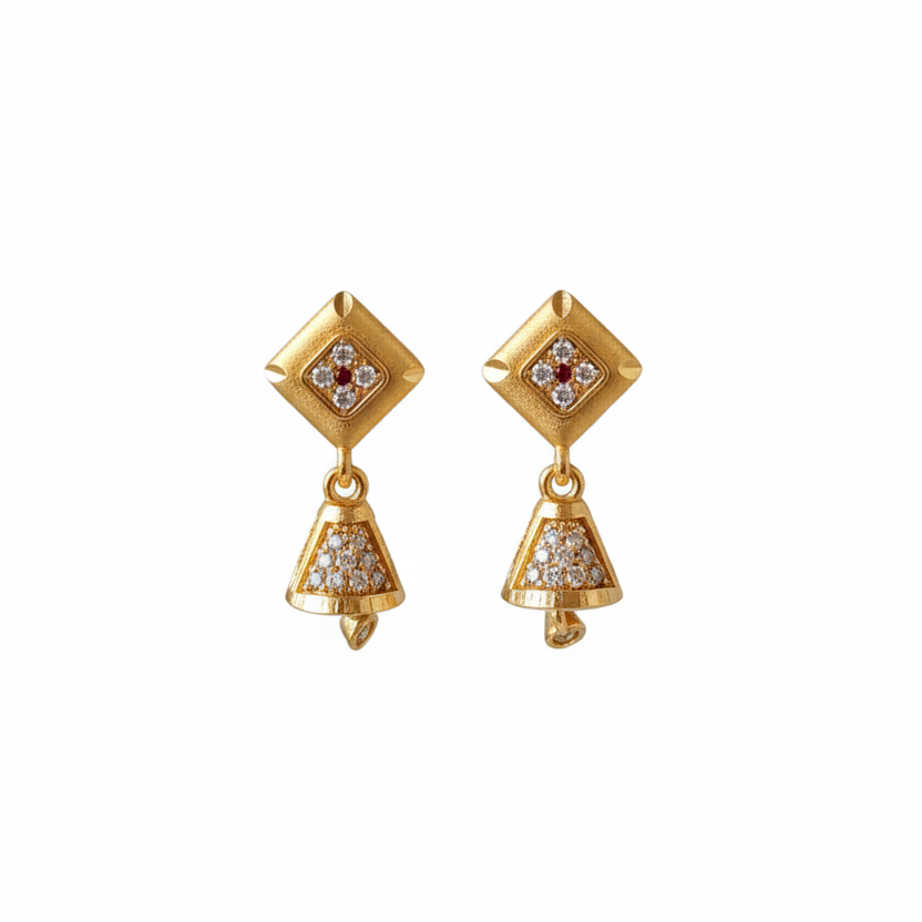 Luxury Square Stud & Bell Dangle Earrings