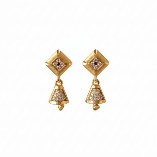 Luxury Square Stud & Bell Dangle Earrings