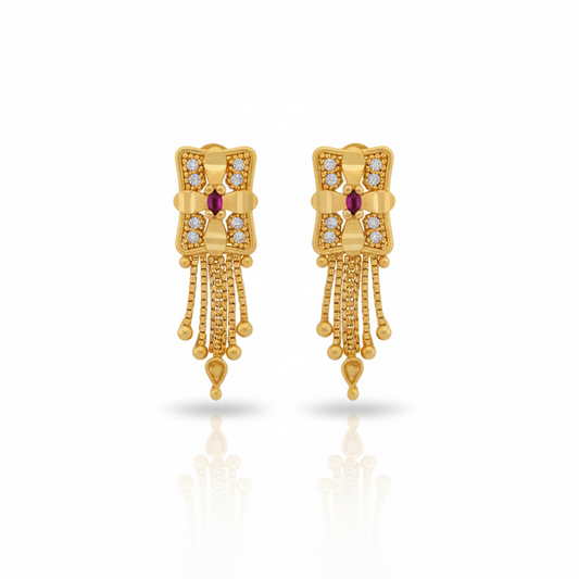 Imitation Ruby & Diamond-Look Festive Jhalar Earrings
