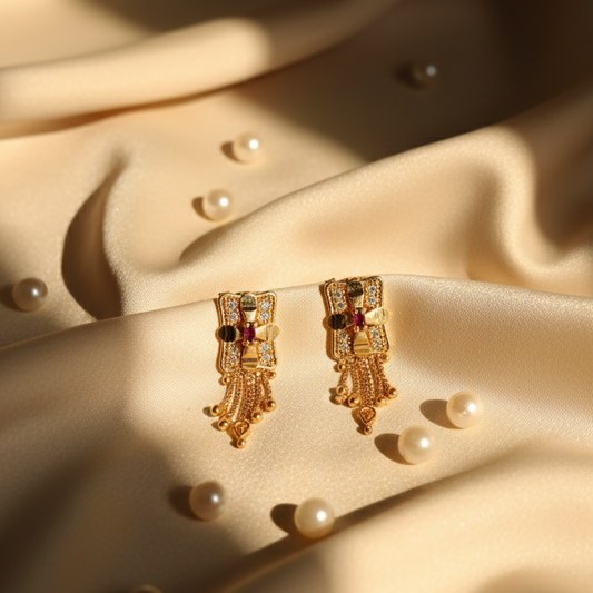 Imitation Ruby & Diamond-Look Festive Jhalar Earrings