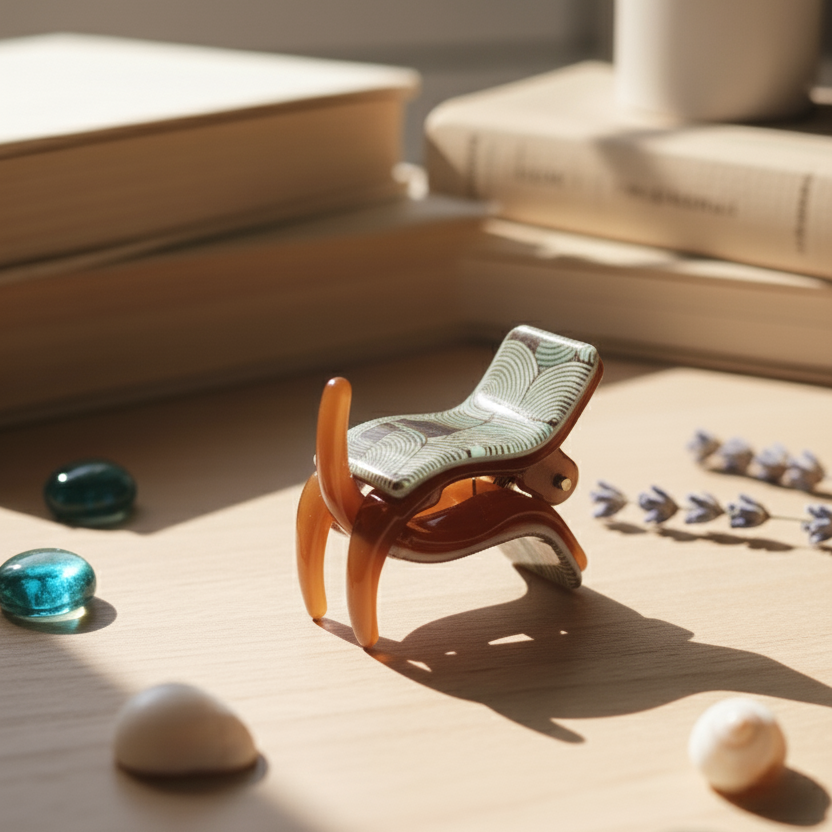 Classic Tortoise Small Hair Clamp with Chevron Pattern