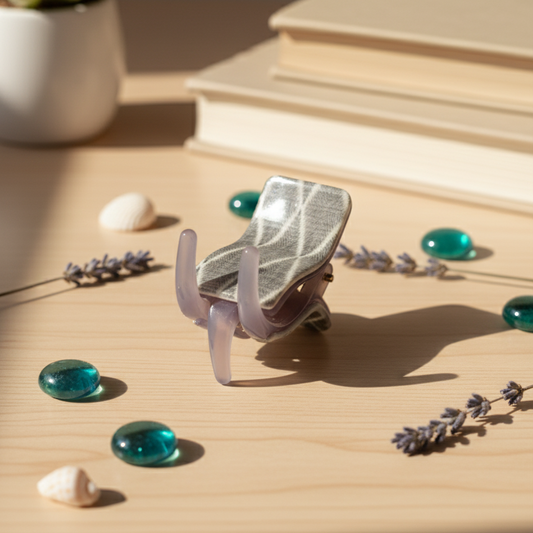 Lilac Acrylic Base Small Hair Clamp with Tartan Pattern