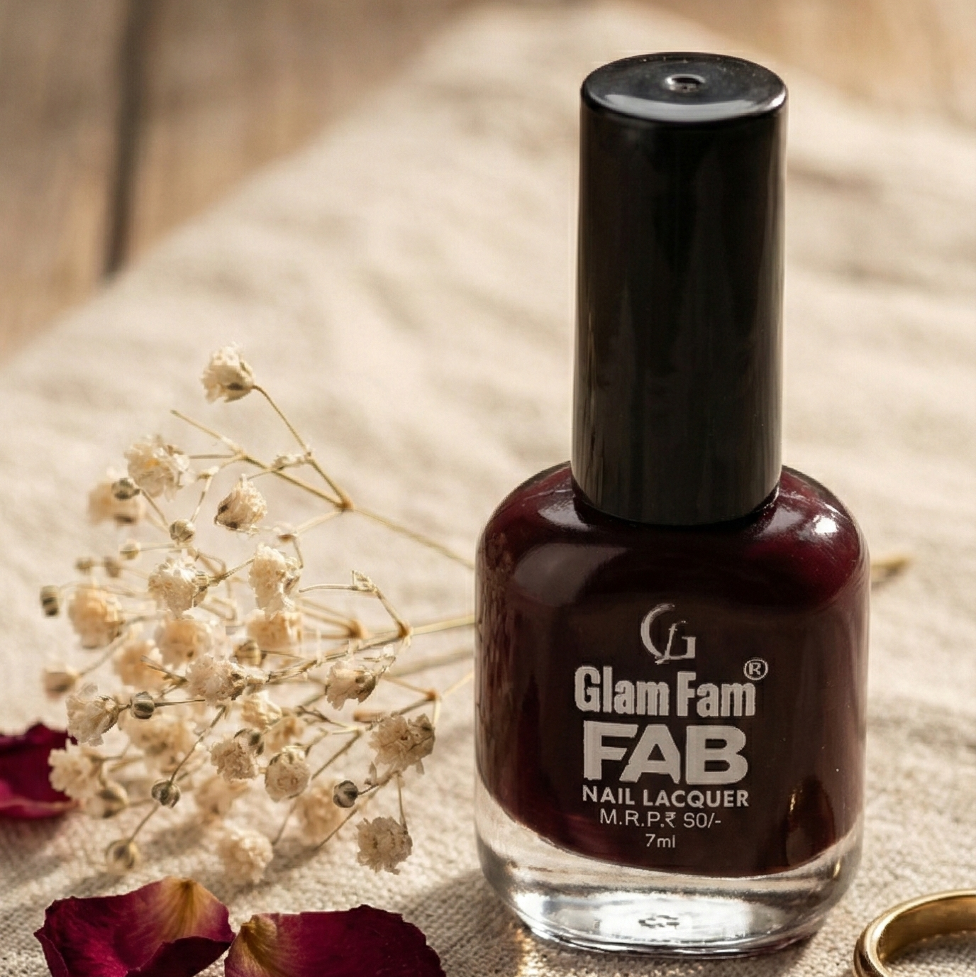 GlamFam FAB Nail Lacquer – Deep Burgundy / Wine Red (7ml)