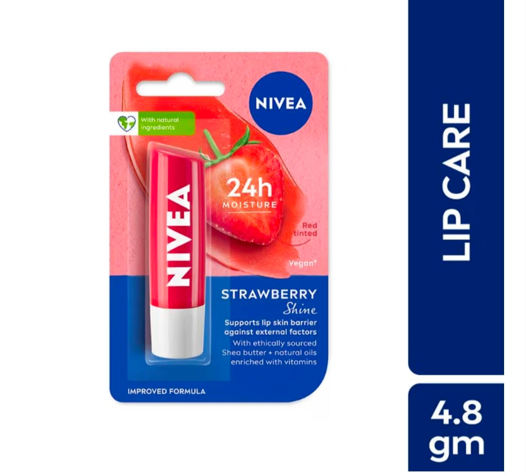 NIVEA
Tinted Lip Balm with Natural oils & 24H melt-in moisture- Fruity Strawberry Shine
(4.8gm)